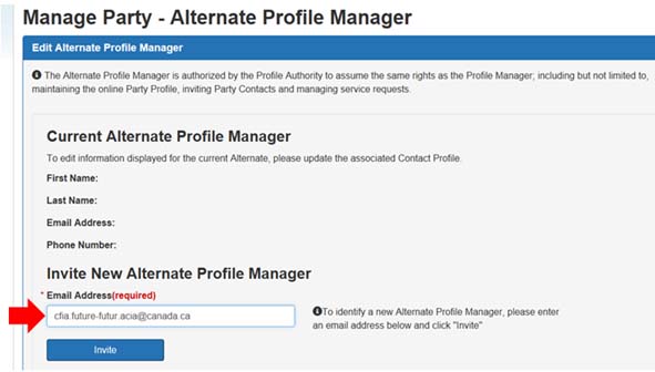 Screen capture of Edit Alternate Profile Manager screen. Description follows.
