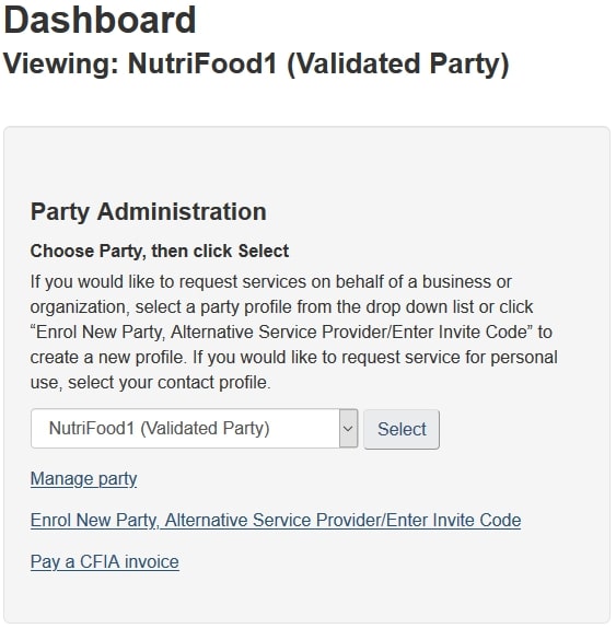 Party Administration section. Description follows.