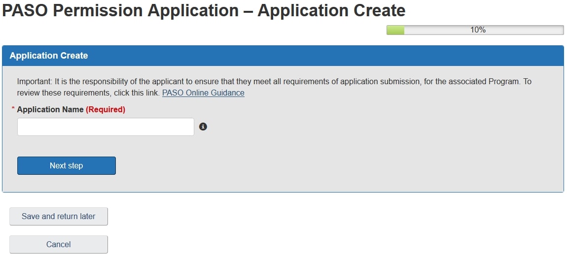 Application Create section. Description follows.