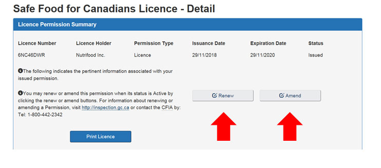 Screen capture of the Licence Permission Summary screen. Description follows