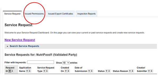 screen capture of the top of the Service Request Dashboard. Description follows.