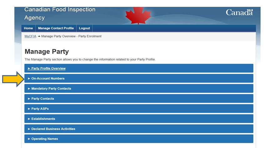 Screen capture of the "Manage Party" sections. Description follows.