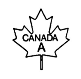 Contour d'une feuille d'érable avec le texte suivant inscrit et centré à l'intérieur : le mot CANADA, et en-dessous centré la lettre A, le tout en caractères gras et en lettres majuscules. Le texte CANADA A est le nom de catégorie bilingue de la carcasse de volaille.
