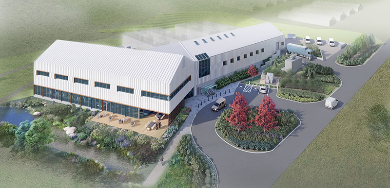 Design concept of the new facility at the Sidney Centre for Plant Health, aerial view from the northeast