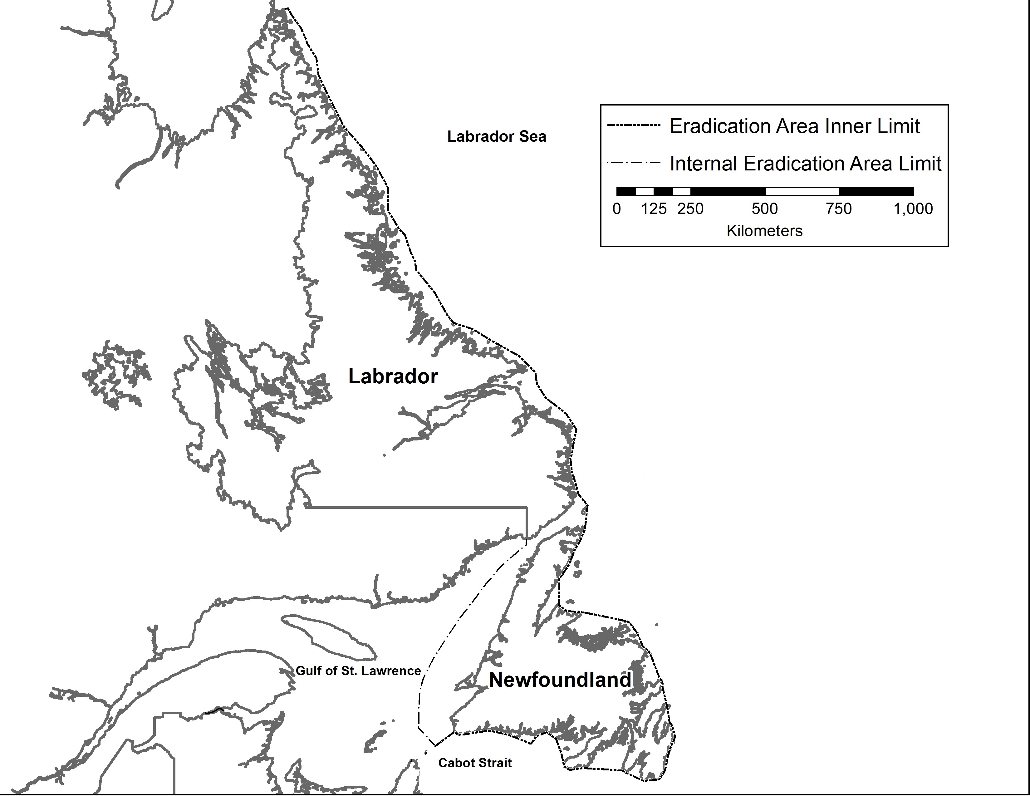 Newfoundland map. Description follows.