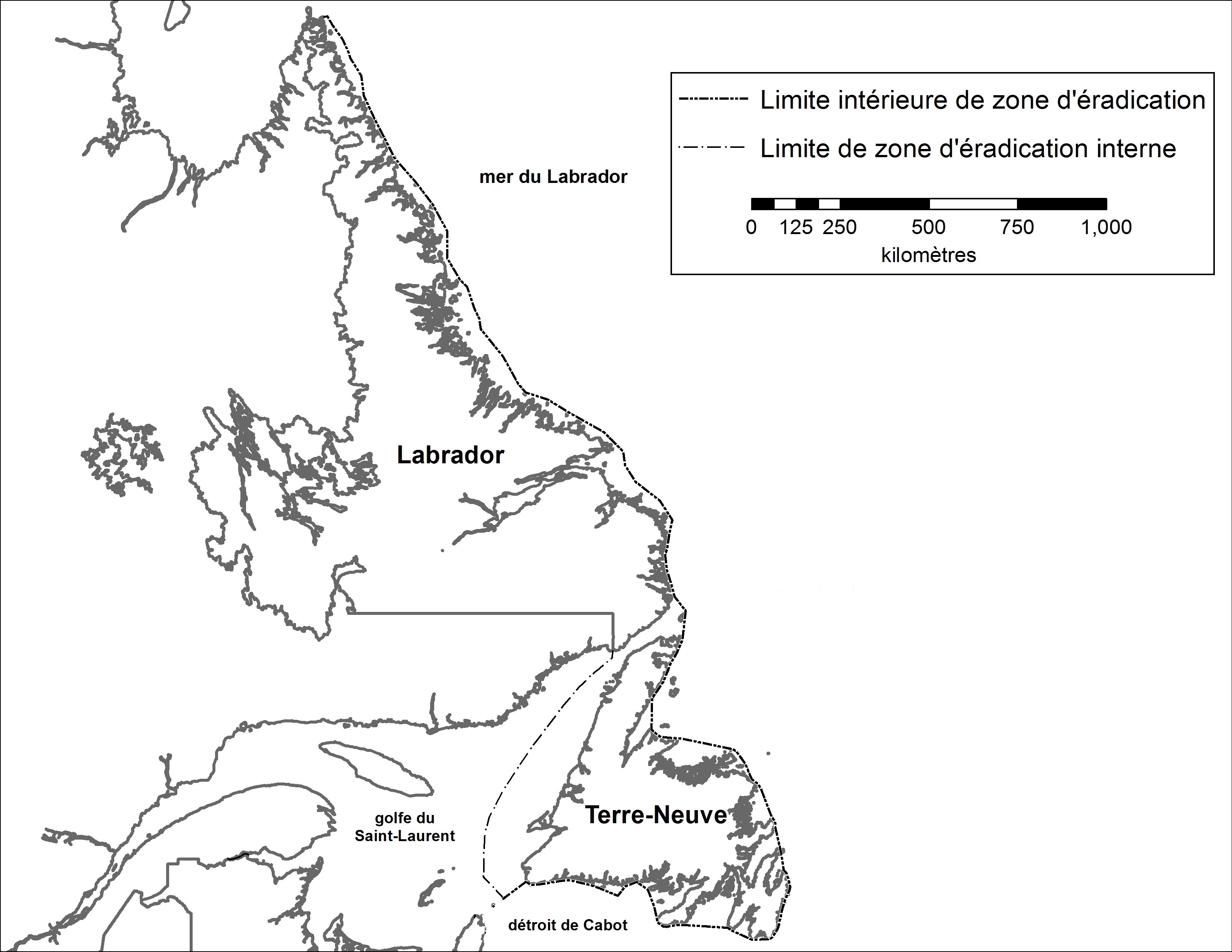 Terre-Neuve-et-Labrador – Carte de la région déclarée. Description ci-dessous.