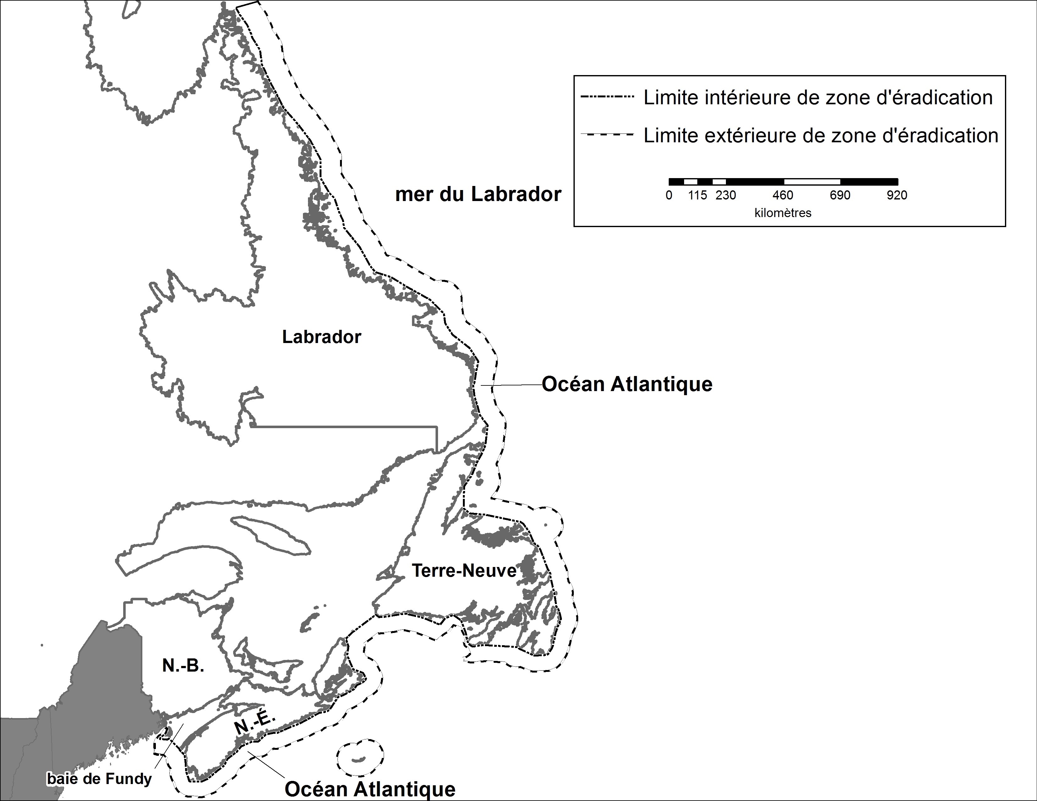 Océan Atlantique – Carte de la région déclarée. Description ci-dessous.