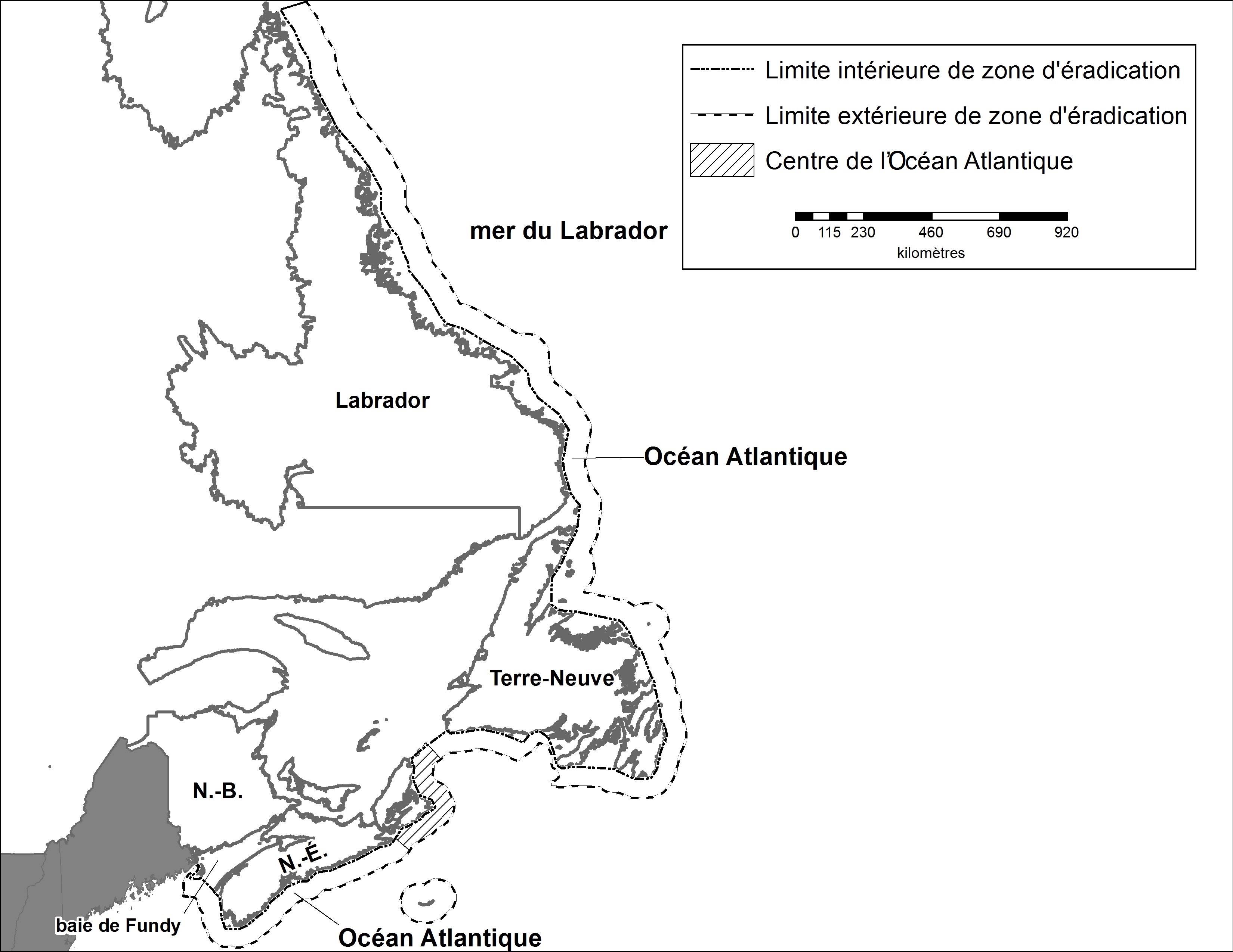Centre Océan Atlantique – Carte des régions déclarées. Description ci-dessous.