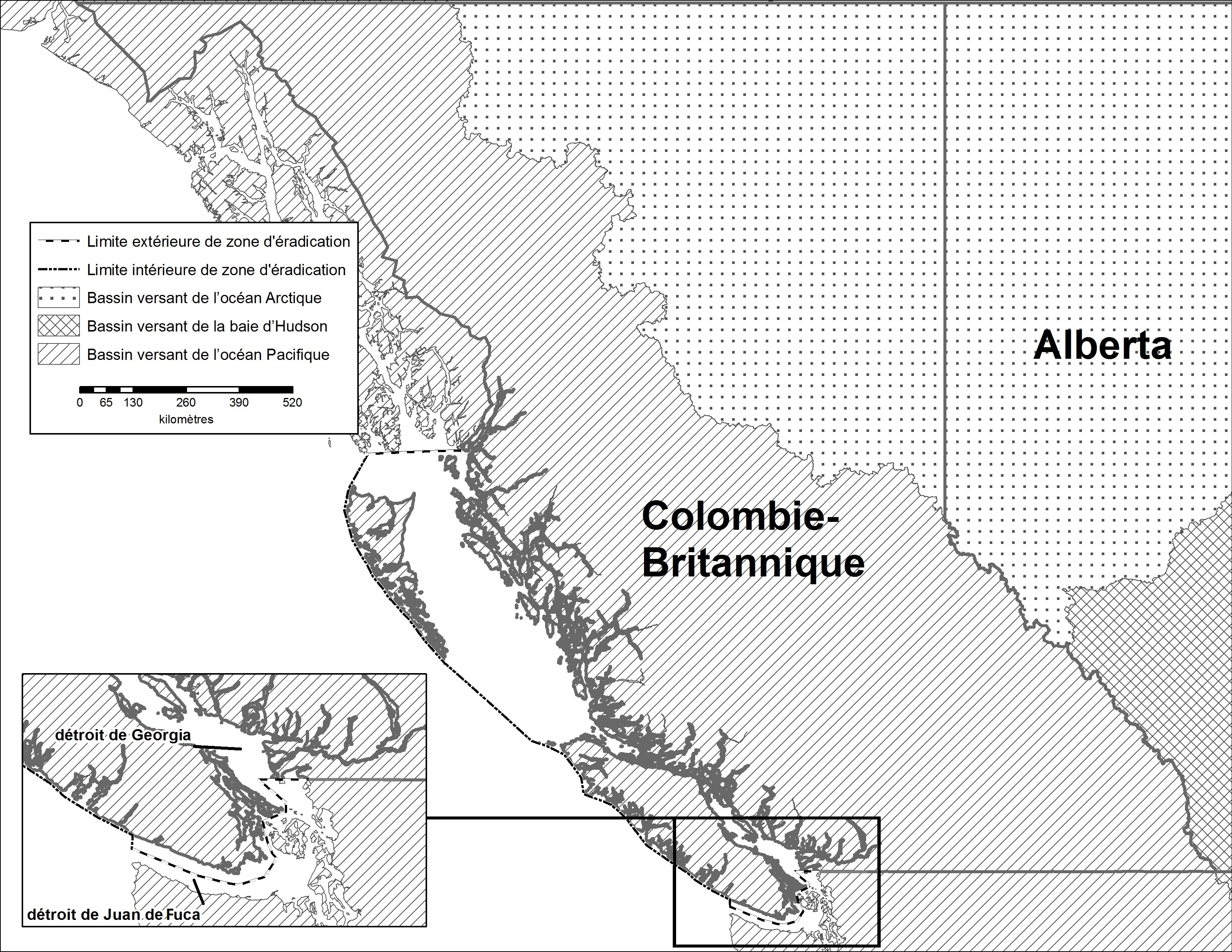 Colombie-Britannique – Carte des régions déclarées. Description ci-dessous.