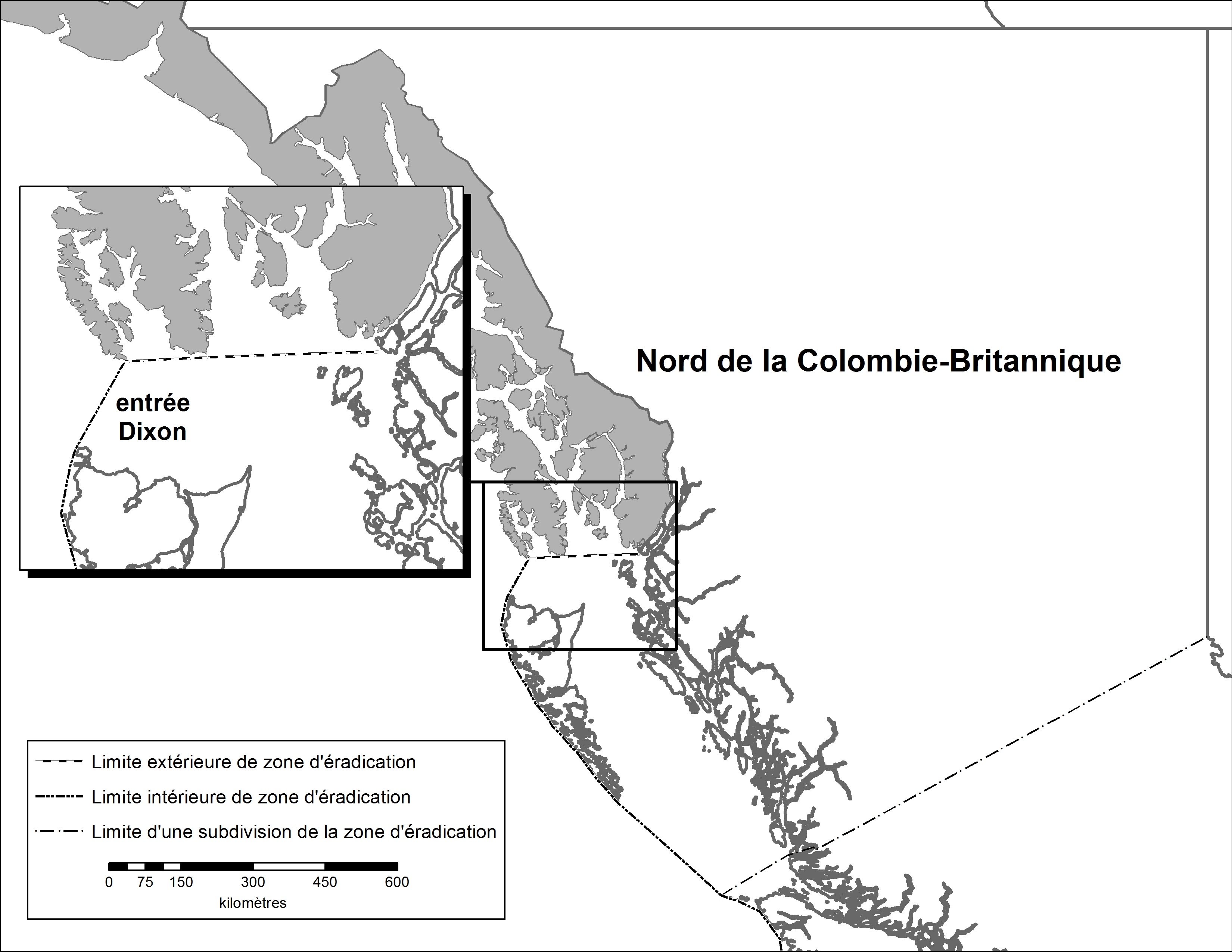 Nord de la Colombie-Britannique – Carte de la région déclarée. Description ci-dessous.