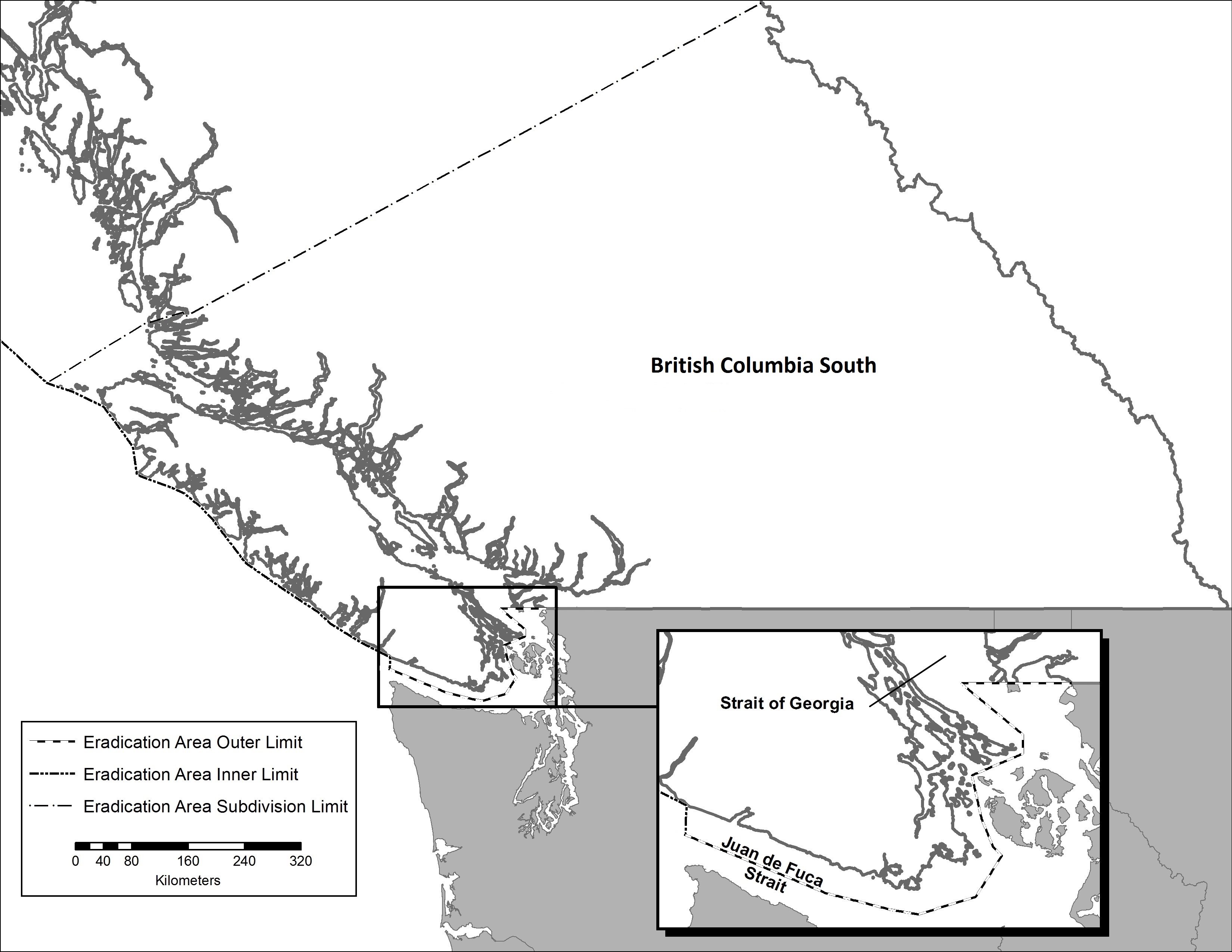 British Columbia South map. Description follows.