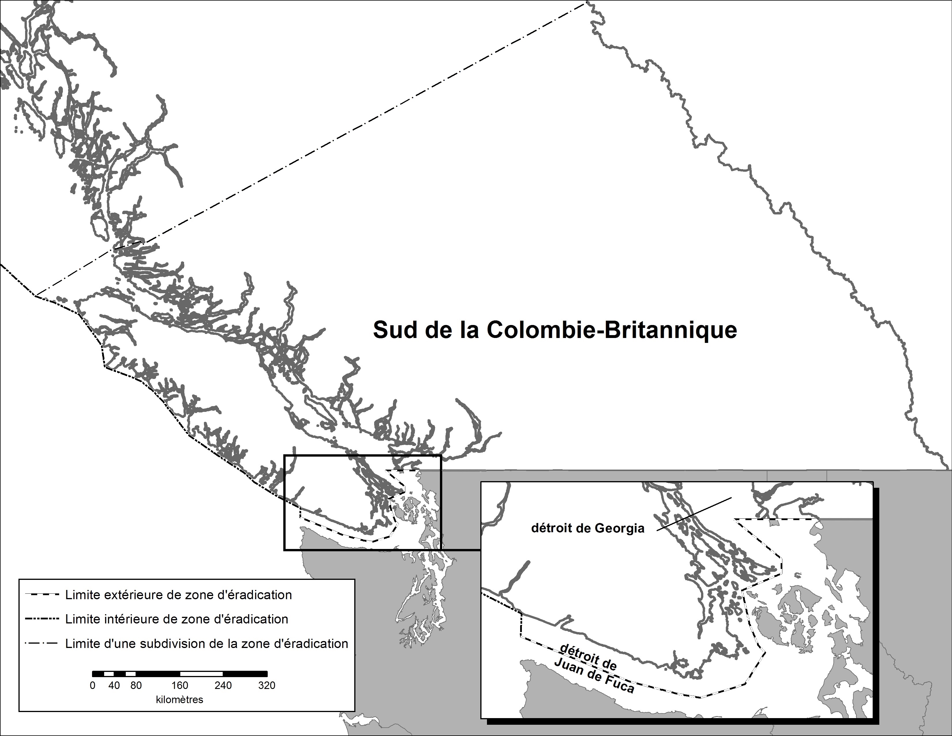 Sud de la Colombie-Britannique – Carte de la région déclarée. Description ci-dessous.