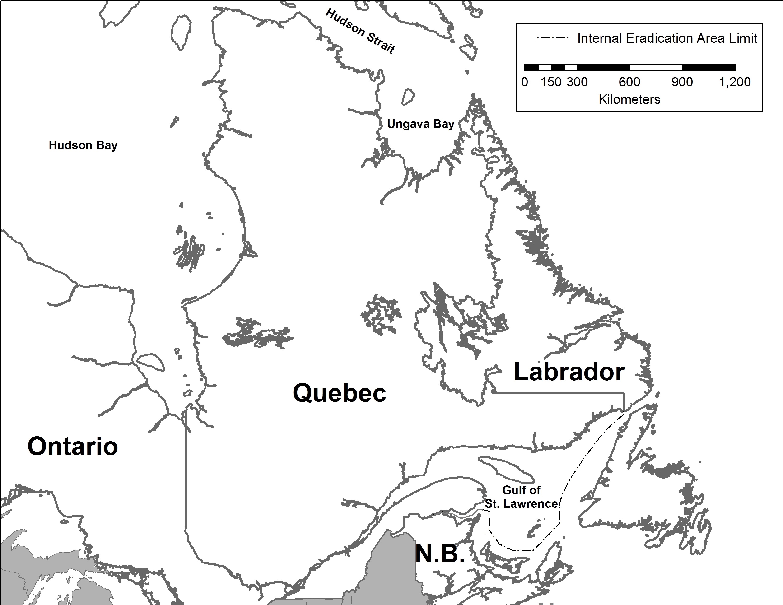 Quebec map. Description follows.