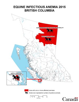 Map - Equine Infectious Anemia 2015, British Columbia. Description follows.