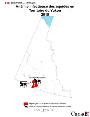 Carte - anémie infectieuse des équidés en Yukon 2015. Description ci-dessous
