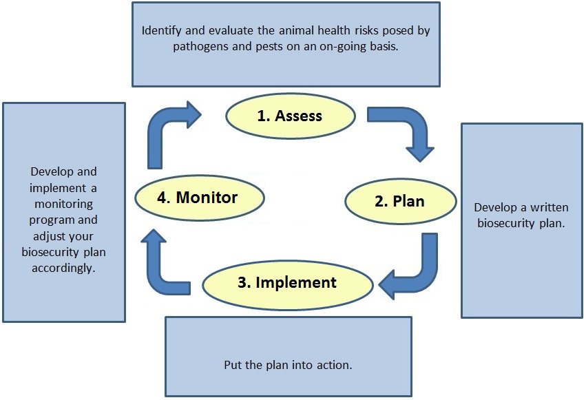 Figure 1: Developing and maintaining your biosecurity plan. Description follows.