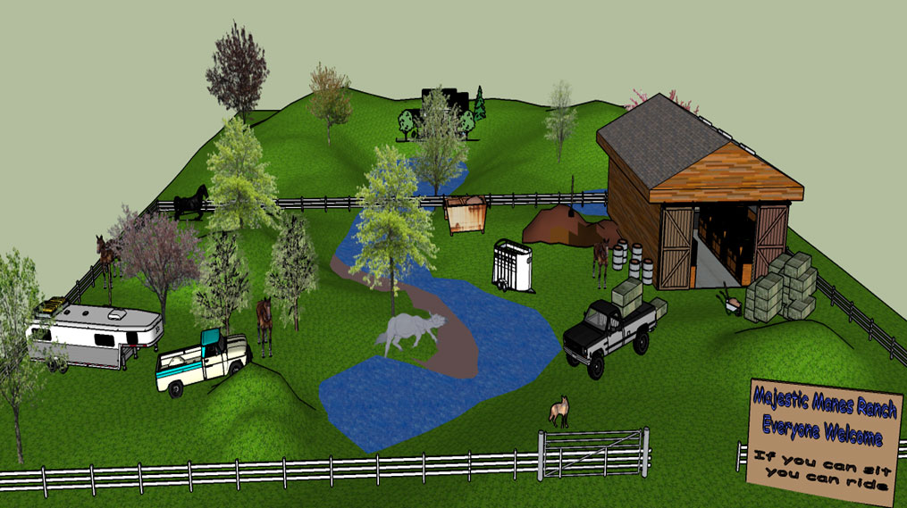 a picture of a small horse farm. Description follows.