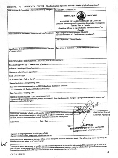 Image-Page 1-Exemple d'un Certificat sanitaire. Description ci-dessus.