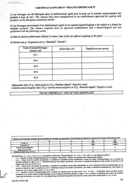 Image-Page 2-Exemple d'un Certificat sanitaire. Description ci-dessus.