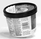 This cylindrical ice cream tub is an example of a cardboard tub. The Nutrition Facts table is on the side of the package. See description below.
