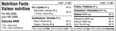Nutrition Facts Table - Bilingual horizontal format. Description follows.
