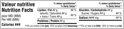 Tableau de la valeur nutritive – Horizontal simplifié bilingue. Description ci-dessous.