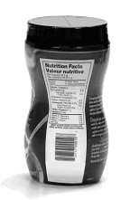 Sweetener container with tapered Nutrition Facts table. The NFT has an hourglass shape to follow the shape of the container. This is not permitted.