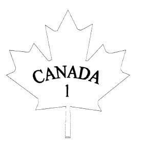 Contour d'une feuille d'érable dans le centre de laquelle figure, en majuscules, le mot CANADA et en-dessous le chiffre 1.
