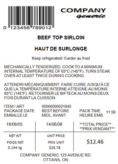 Figure 1 – this is an example of a non-compliant mechanically tenderized beef label. Description follows.