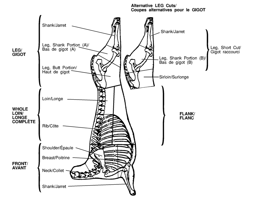 Description du Diagramme des coupes de viande - Agneau. Description ci-dessous.