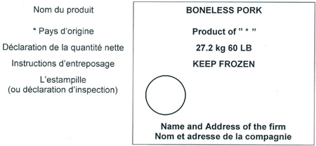 Exemple d'une étiquette d'expédition de coupe de viande qui indique à l'inspecteur si l'information obligatoire y figure