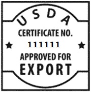 USDA: Certificate no. 111111, Approved for export