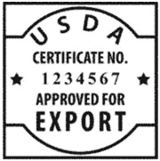 USDA: Certificate no. 1234567, Approved for export