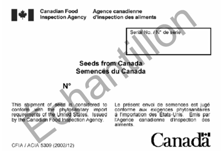 Image de l'échantillon de semences de l'exportation numéro CFIA/ACIA 5309. Description ci-dessous