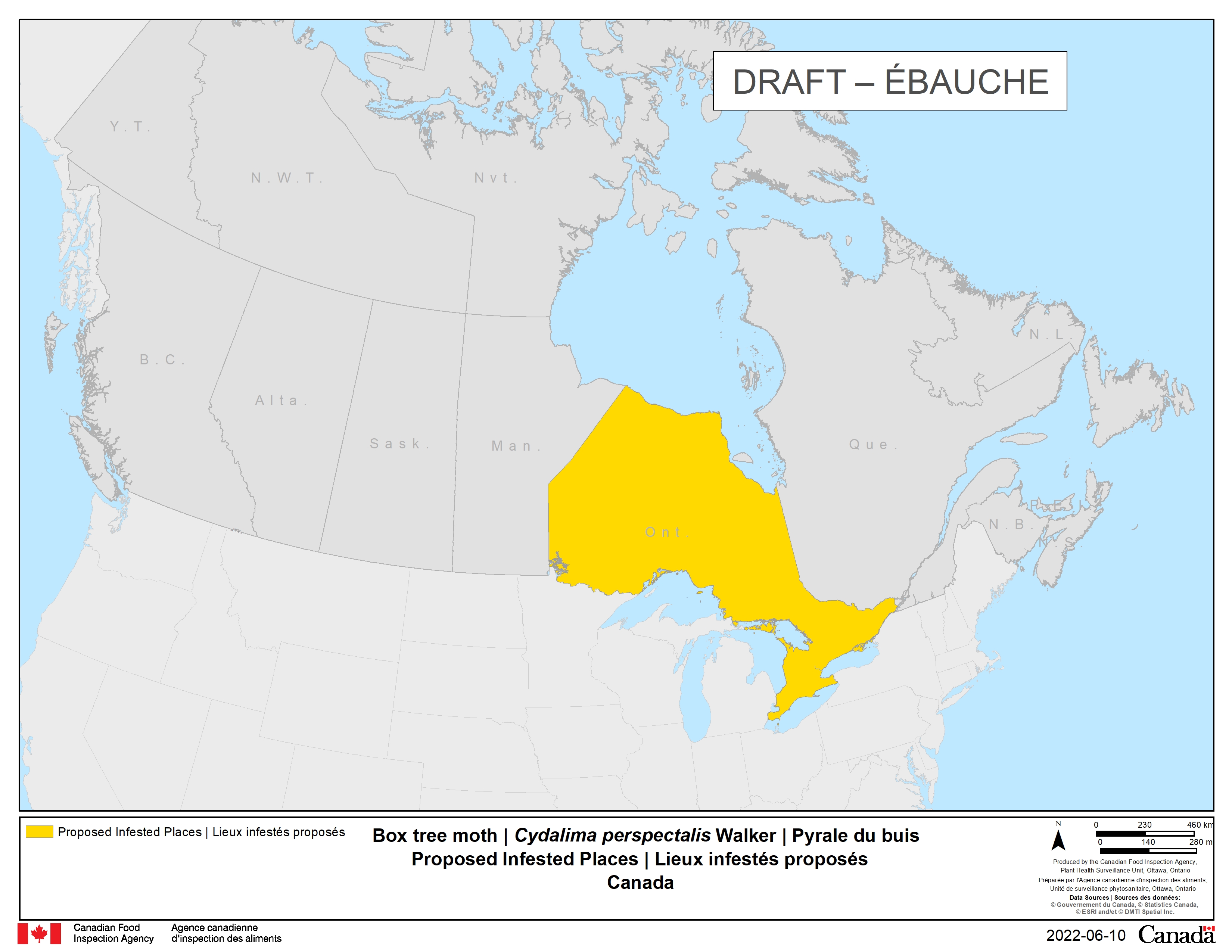 Zone réglementée proposée pour l'ensemble de l'Ontario. Description ci-dessous.