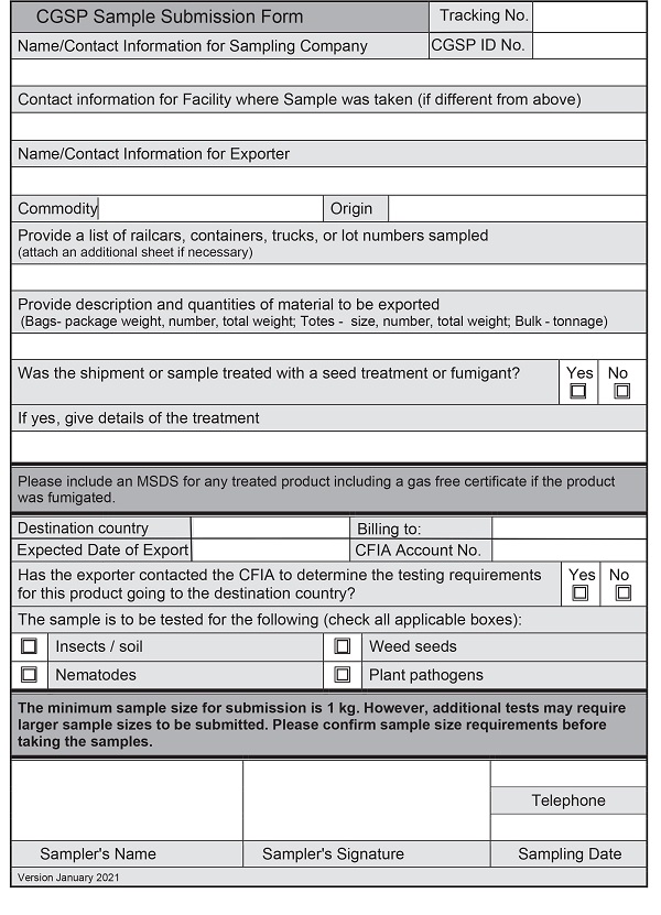 Appendix 7: Example of a Sample Submission Form. Description follows.