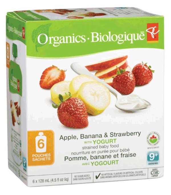 Apple, Banana & Strawberry with Yogurt - strained baby food - 6x128 millilitre