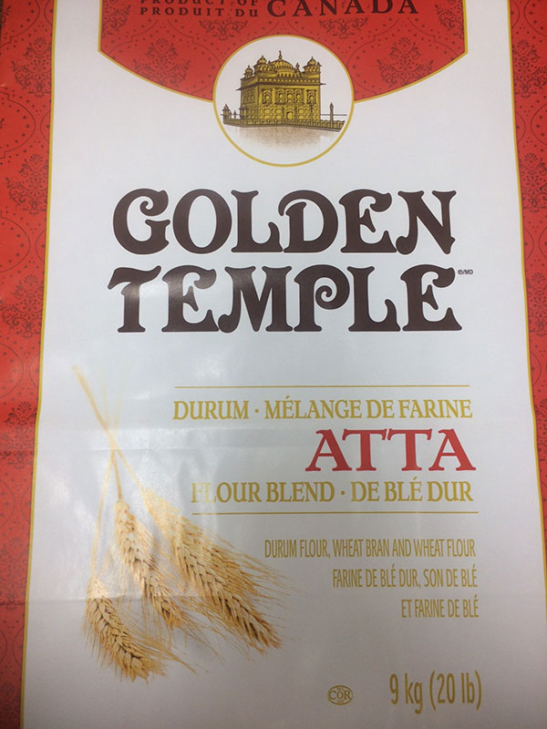 Mélange de farine de blé dur Atta 9 kilogrammes de marque Golden Temple - Verso