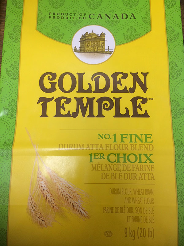 1er choix mélange de farine de blé dur Atta de marque Golden Temple - Recto