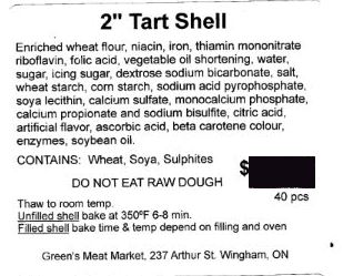 Green's Meat Market - 2" Tart Shell (Croûtes de tartelette de 2 pouce)