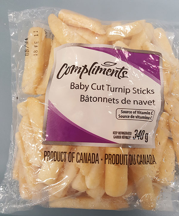 Compliments brand Baby Cut Turnip Sticks, 340 grams - front