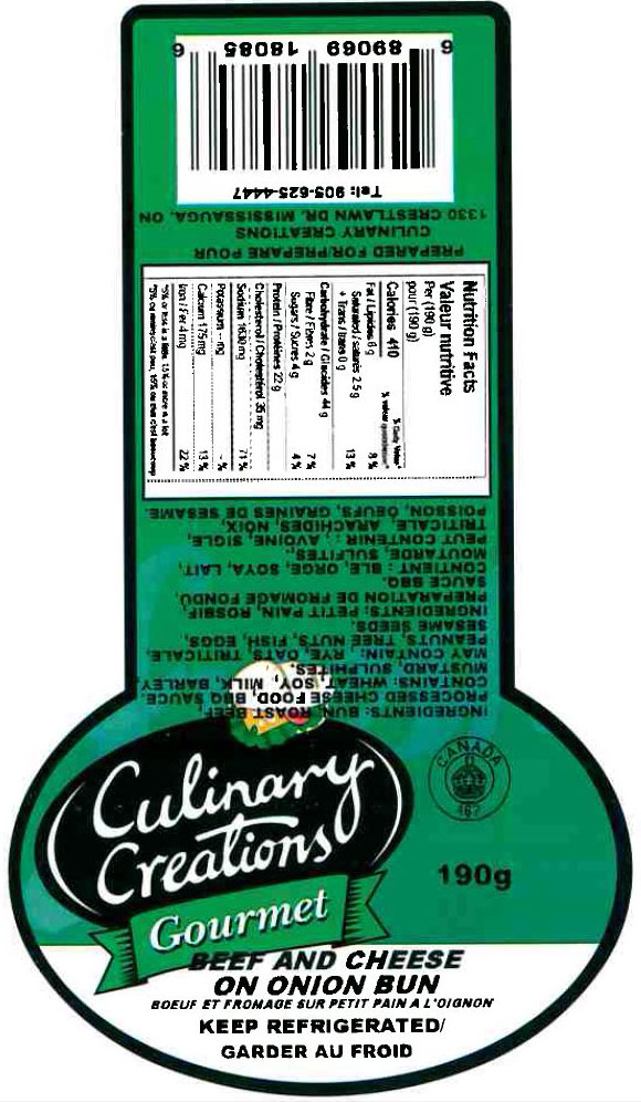 Culinary Creations Gourmet - « Bœuf et fromage sur petit pain à l'oignon » - 190 grammes