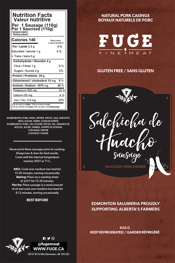 Fuge Fine Meat: Salchicha de Huacho Sausage – 630 grams