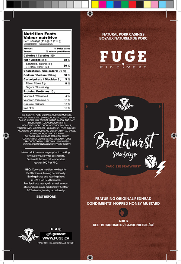 Fuge Fine Meat: DD Bratwurst Sausage – 630 grams
