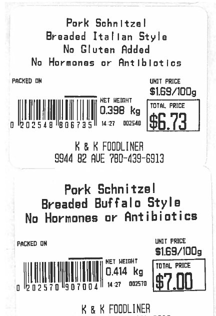 pork schnitzel - labels