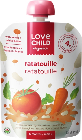 Ratatouille avec lentilles + haricots blancsCocotte de légumes avec lentilles + quinoa de marque Love Child Organics, 128 millilitres