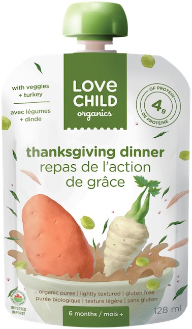Repas de l'action de grâce avec légumes + dinde de marque Love Child Organics, 128 millilitres