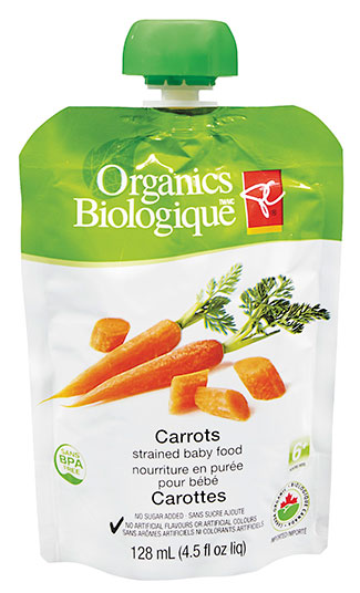 PC Organics Carrots strained baby food, 128 millilitres