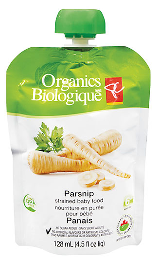 PC Organics Parsnip strained baby food, 128 millilitres