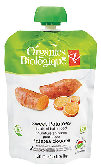 Patates douces nourriture en purée pour bébé de marque PC Biologique, 128 millilitres